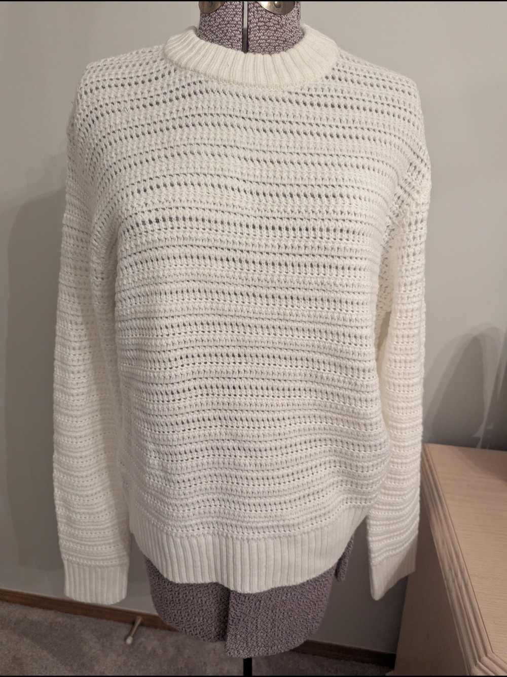 Men's Cream Open-Knit Crewneck Sweater